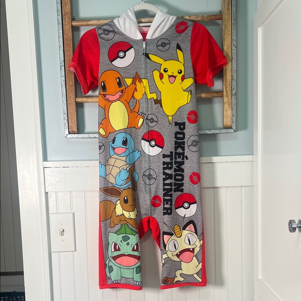 Boys Pokémon, size, medium, hooded, onesie, shorttall, zip up pajamas